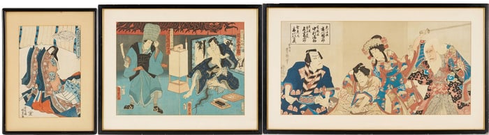 Three Japanese Utagawa School Woodblock Prints Incl. The Poetess Sei Shonagon