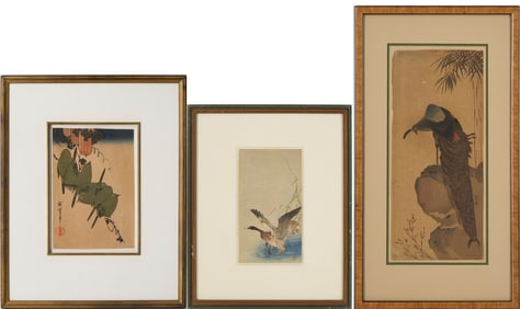 3 Japanese Woodblock Prints of Birds Incl. Hiroshige, Koson