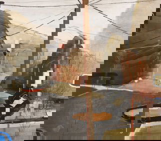 Jean Arnold Mixed Media on Paper Cityscape Painting, Urban Layers