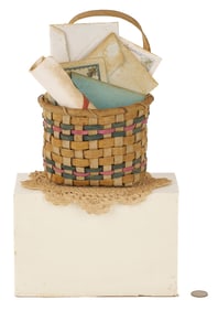 Sylvia Hyman Trompe l'oeil Ceramic Sculpture, Basket of Letters