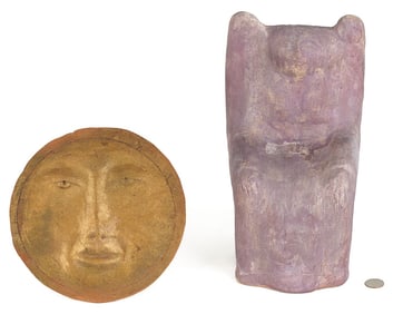 Olen Bryant, Purple Ceramic Sculpture of Chair Angel plus Small Mask