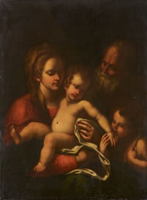 Italian School O/C, Holy Family w/ St John the Baptist