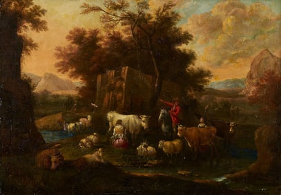 Attrib. Philipp Peter Roos, 17th C. Italian Pastoral Landscape w/ Cattle