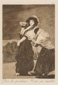 Goya Etching from Los Caprichos, Dios La Pedone: Y Era Su Madre