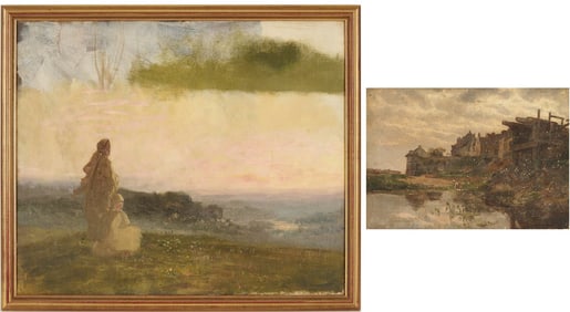 2 Carl Gutherz Oil Study Paintings Incl. Normandy & Sixth Day