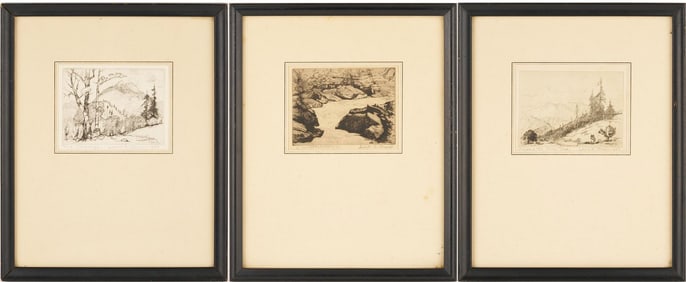 Three Louis Jones Smoky Mountains Etchings; Chimneys, Mountain Stream, & High Tops