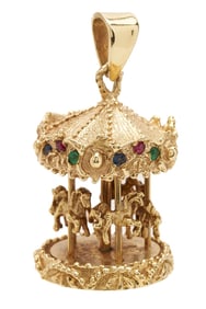 14K Gold & Gemstone Carousel Pendant