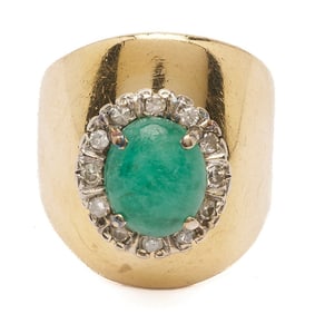 14K Gold, Jade, & Diamond Ring