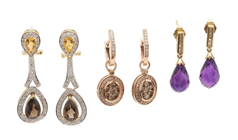 3 Pair of 14K & Gemstone Earrings