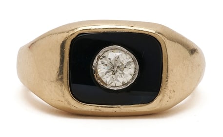 14K Gold, Diamond, & Onyx Men's Ring