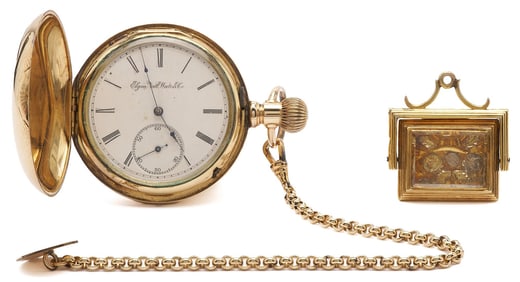Elgin Pocketwatch w/ Chain and 18K Gold Spinner Fob