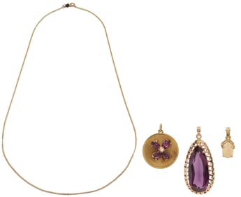 14K Gold & Gemstone Necklace & Pendant Lot