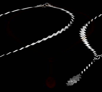 Torun & George Jensen Sterling Silver Choker & Pendant: Ladies sterling silver choker necklace with pendant featuring one (1) polished rutilated quartz by Torun and George Jensen. The necklace is marked "GJ 925S Denmark 728 198 Torun" and XRF tests sterlin