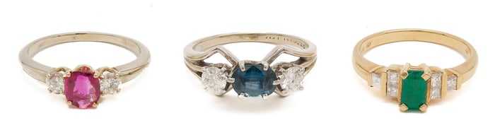 3 14K Gold & Gemstone Rings