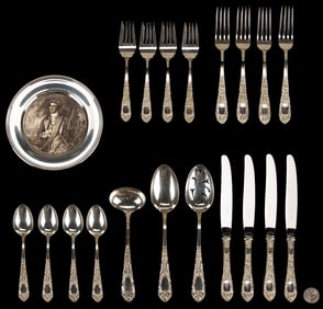 19 pcs Kirk Rose Sterling Flatware plus 1 Sterling Plate