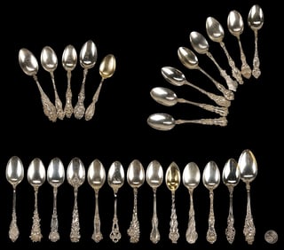 26 Assorted Antique Sterling Silver Spoons, incl. Monogrammed