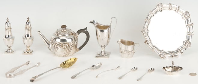 Assd. British Silver including Teapot, 2 creamers, cased Salt and Pepper