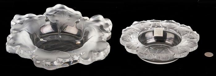 2 Lalique Low Bowls; Capucines & Honfleur