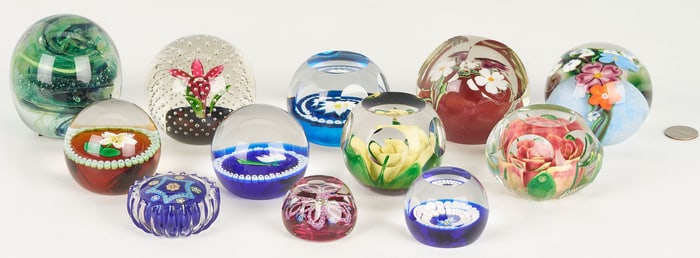 12 Art Glass Paperweights, incl. Orient & Flume