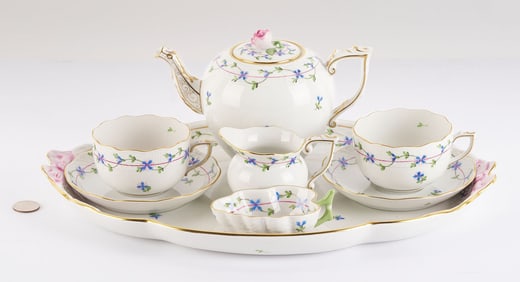 Herend Blue Garland Pattern Porcelain Tea Service, 8 pcs