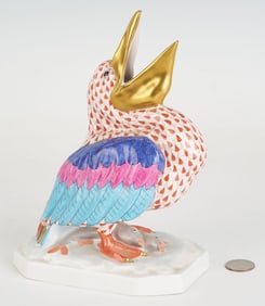 Large Herend Fishnet Porcelain Pelican