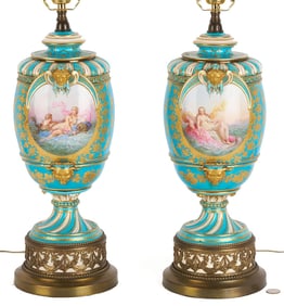 Pair Sevres or Sevres Style Porcelain Vase Lamps