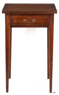 Federal Inlaid Stand, attrib. to KY: Federal inlaid walnut stand attributed to Kentucky. Walnut with poplar secondary, pegged construction. Square top with string inlaid outer edges over a single dovetailed drawer