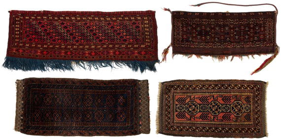 2 Antique Turkmen Torbas & 2 Antique Baluch Balisht Pillows