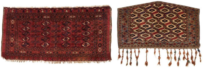 2 Antique Yomud or Yomut Turkmen Weavings, Asmalyk & Chuval