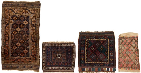 4 Antique Tribal Weavings, Kurdish & Baluch