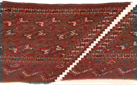 Antique Yomuch Chuval Rug, Bat Wing Border