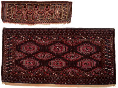 2 Antique Turkmen Rugs, Saryk Kejebe & Chuval
