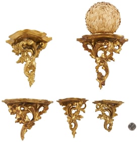 5 Italian Decorative Giltwood Wall Bracket Shelves