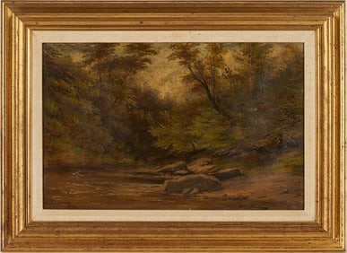 19th C. Oil Landscape Signed Holmes, Watering Hole