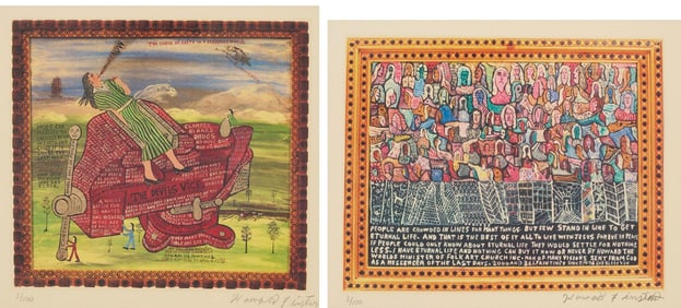 2 Howard Finster Signed Prints After Early Paintings