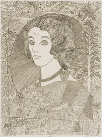 Howard Finster Outsider Art Etching, Queen Henrietta