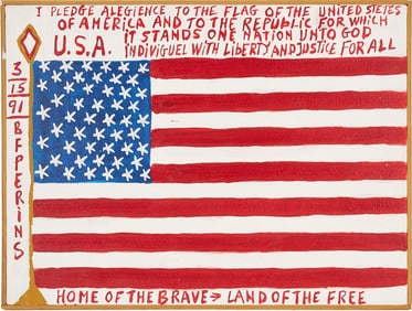 B.F. Perkins O/C Patriotic Folk Art Painting, American Flag