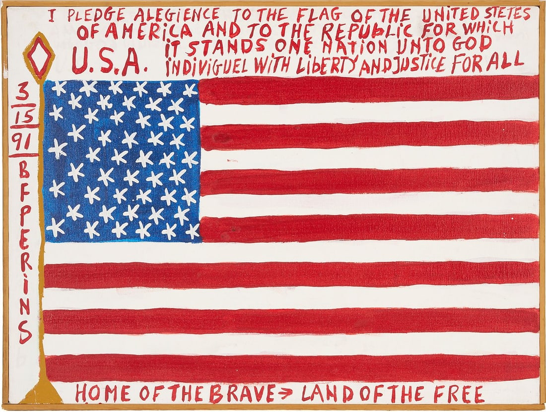 B.F. Perkins O/C Patriotic Folk Art Painting, American Flag (1 of 9)