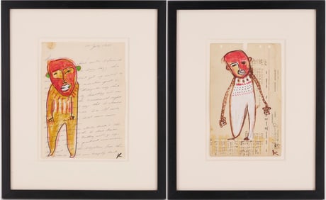 Pr. Karl Mullen Outsider Art Mixed Media Figural Paintings