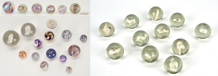 30 Marbles, incl. Handmade Transparent Swirls, and German Sulphides