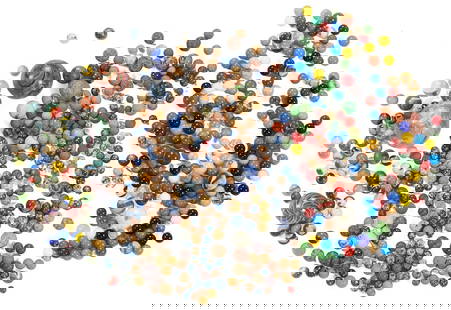 Collection of Marbles, Handmade and Machine; Approx. 400: A collection of marbles including German handmades, agate, pottery (Benningtons), and early / vintage machine-made marbles, including Alley, Akro Agates and Peltier, among others. 1st Items: Five Germ
