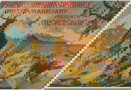 Great Chang & Fak Hong Noah's Ark Advertising Poster: Large color lithograph advertising poster for The Great Chang and Fak-Hong's United Magicians Presents "The Noe Ark" depicting various animals with a large ark in the background. Printed "Made in Spai