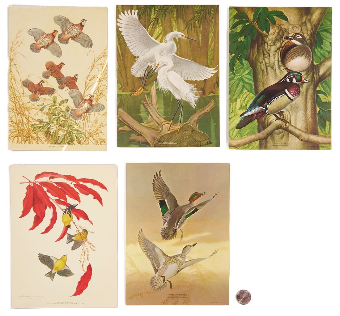 Five (5) Menaboni Coca Cola Christmas Cards, 1968, 1956, 1954, 1949, 1942: Grouping of five (5) Christmas cards designed by the artist Athos Menaboni (Italy/Georgia, 1895-1990) for the Coca-Cola executive Robert W. Woodruff, includes 1942, 1949, 1954, 1956, and 1968. E