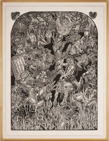 Large Tom Huck Woodcut, Pork Chop Suey: Oinktoberfest