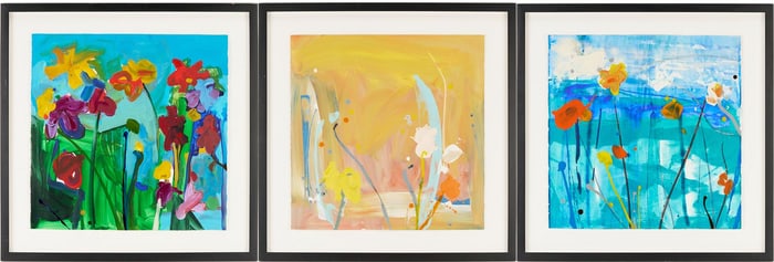 3 Daniel Phill Acrylic Botanical Paintings