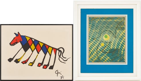 Two Modernist Animal Lithographs: Calder, Beastie, & Ernst, Blue Bird