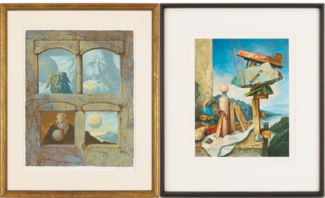 Two Samuel Bak Signed Surrealist Serigraphs