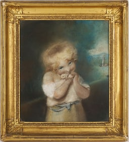 Small 18th C. Pastel Portrait Drawing, Child w/ Chick
