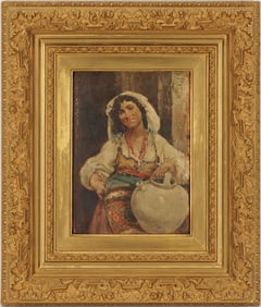 19th c. Continental School Painting, Woman w/ Jug