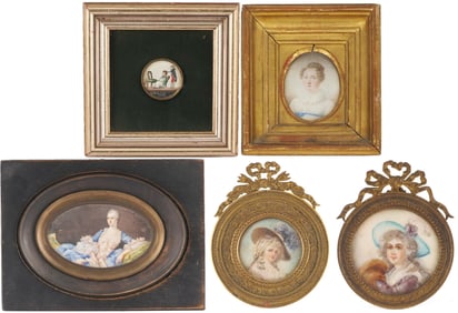 5 Miniature Portraits Including Queen's Toilette